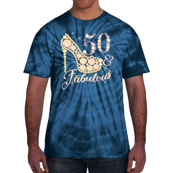 Fabulous & 50 Sparkly Heel 50th Birthday Tie-Dye T-Shirt