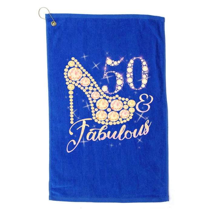 Fabulous & 50 Sparkly Heel 50th Birthday Platinum Collection Golf Towel