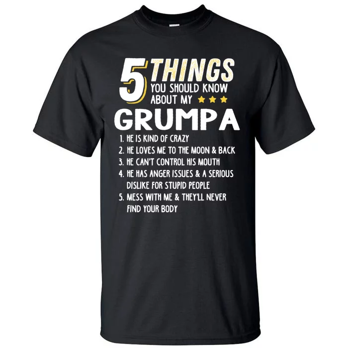 Funny 5 Things Grandpa Grumpa Tall T-Shirt