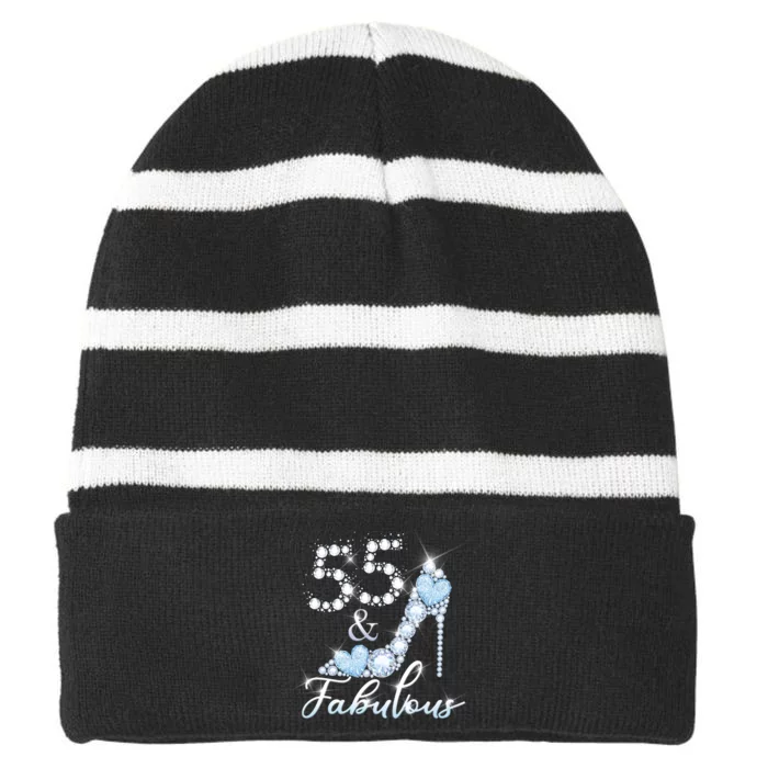 Fabolous 55th Years Old 55 Birthday Diamond Crown Shoes Striped Beanie with Solid Band