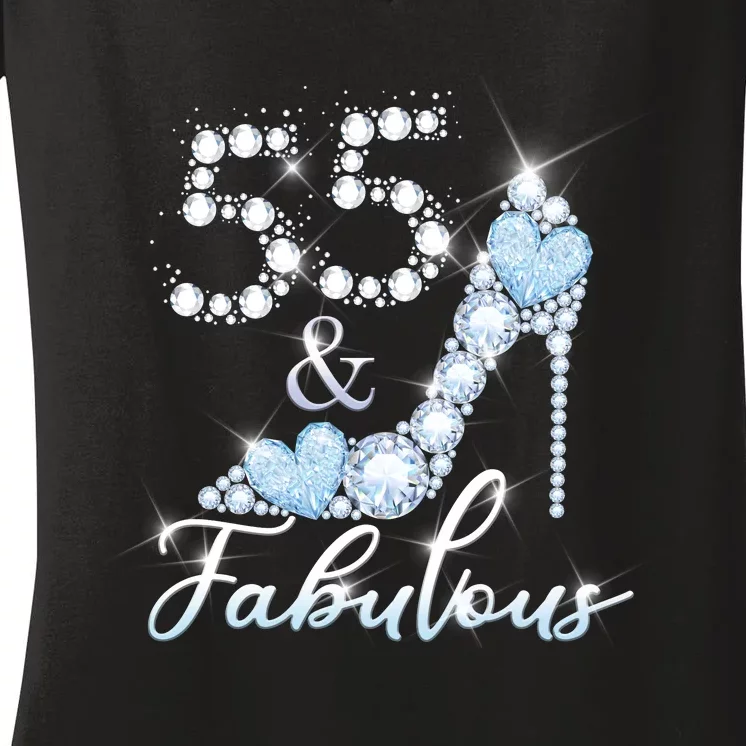 Fabolous 55th Years Old 55 Birthday Diamond Crown Shoes Women's V-Neck T-Shirt