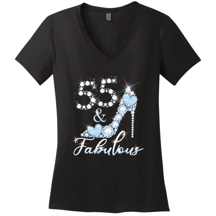 Fabolous 55th Years Old 55 Birthday Diamond Crown Shoes Women's V-Neck T-Shirt