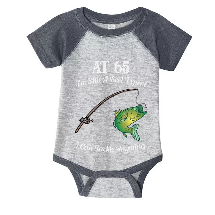 Funny 65th Birthday Gift 65YearOld Fisherman Fishing Infant Baby Jersey Bodysuit