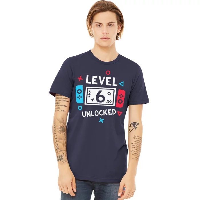 Funny 6th Birthday Level 6 Unlocked Video Game Party Premium T-Shirt