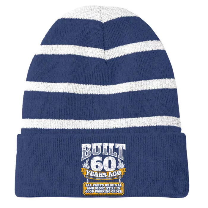 Funny 60th Birthday Bday Gift Saying Age 60 Year Joke Striped Beanie with Solid Band