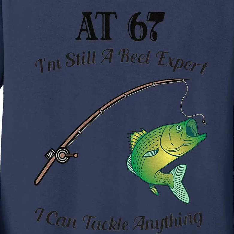 Funny 67th Birthday Gift 67YearOld Fisherman Fishing Kids Long Sleeve Shirt