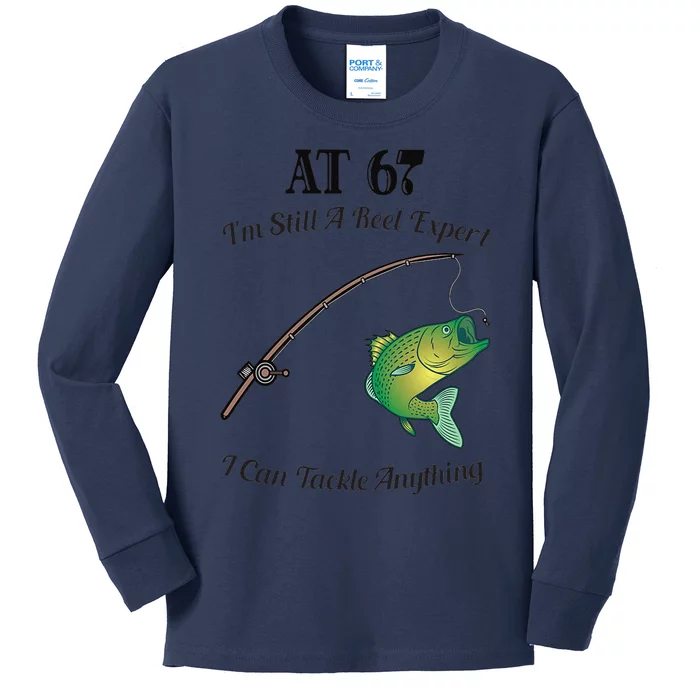 Funny 67th Birthday Gift 67YearOld Fisherman Fishing Kids Long Sleeve Shirt