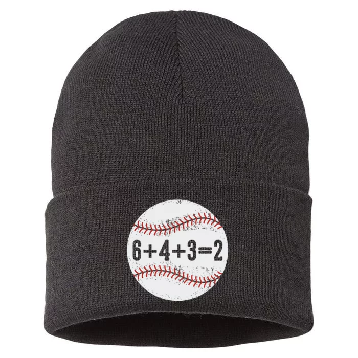 Funny 6+4+3=2 Double Play Baseball Gift Sustainable Knit Beanie