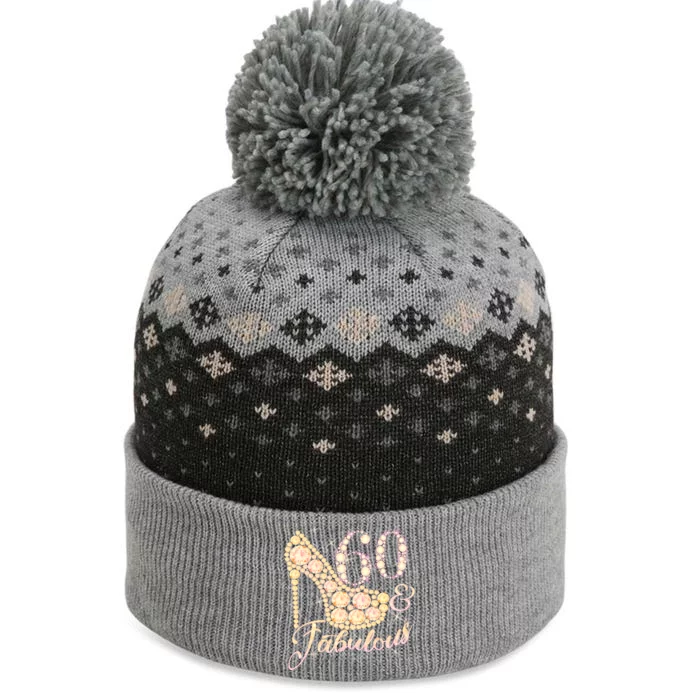 Fabulous & 60 Sparkly Heel 60th Birthday The Baniff Cuffed Pom Beanie