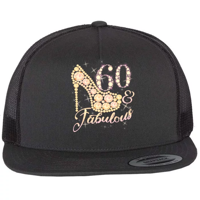 Fabulous & 60 Sparkly Heel 60th Birthday Flat Bill Trucker Hat