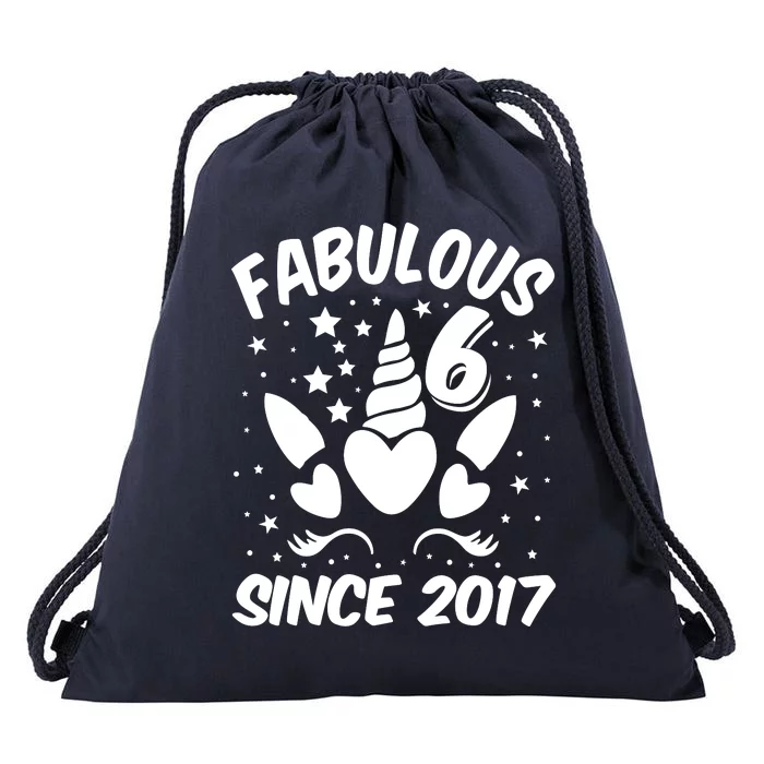 Fabulous 6 Since 2017 Unicorn Birthday Drawstring Bag