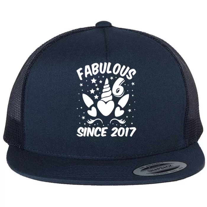 Fabulous 6 Since 2017 Unicorn Birthday Flat Bill Trucker Hat