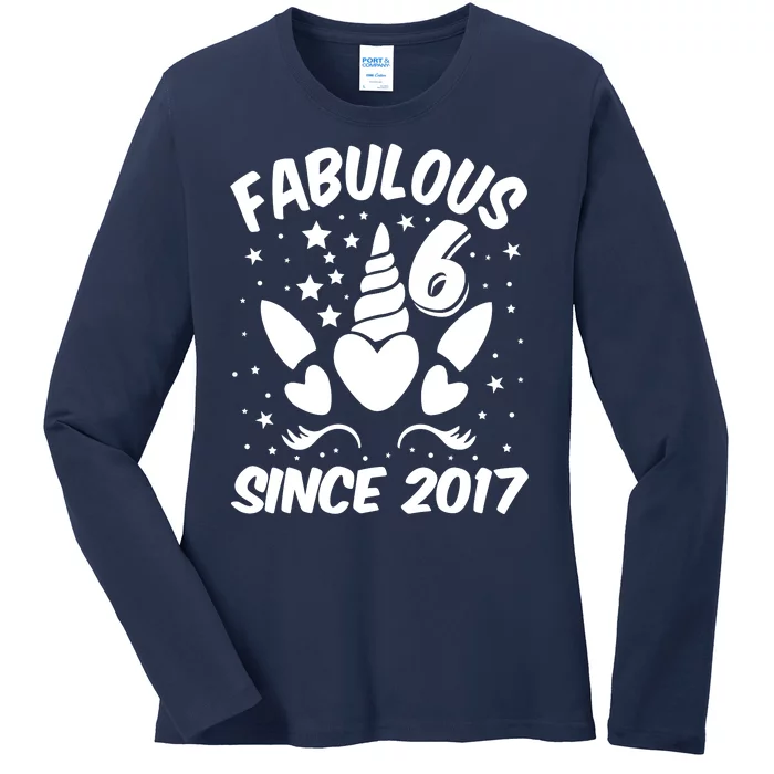 Fabulous 6 Since 2017 Unicorn Birthday Ladies Long Sleeve Shirt