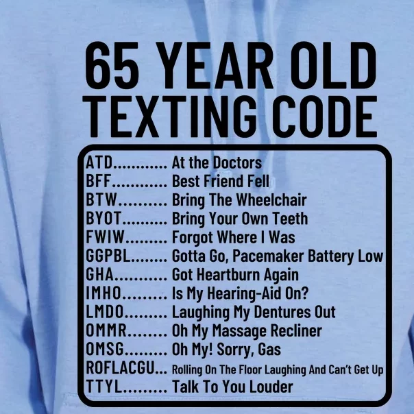 Funny 65 Year Old Texting Code Birthday Unisex Surf Hoodie