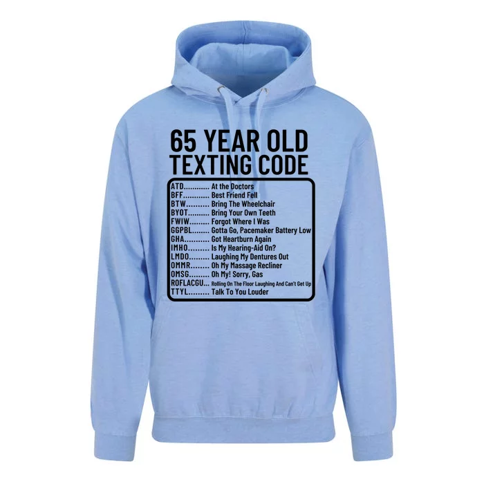 Funny 65 Year Old Texting Code Birthday Unisex Surf Hoodie