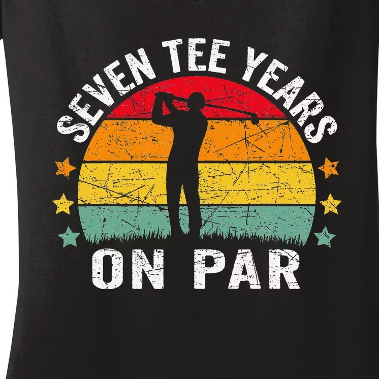 Funny 70th Birthday Golf Pun Retro Sunset 70 Year Old Golfer Women's V-Neck T-Shirt