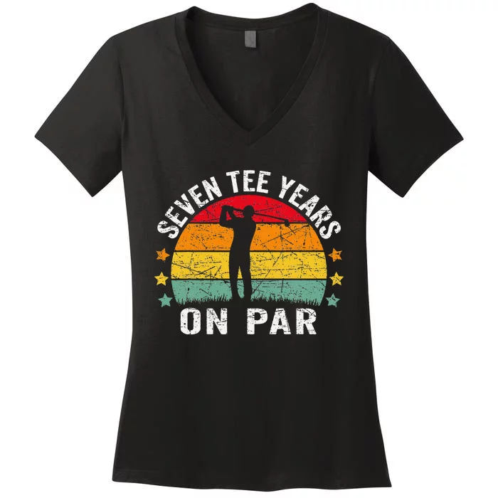 Funny 70th Birthday Golf Pun Retro Sunset 70 Year Old Golfer Women's V-Neck T-Shirt