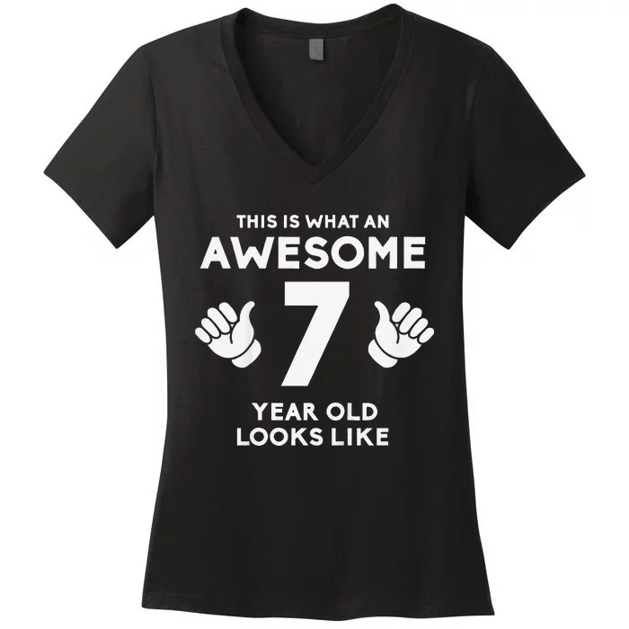 Funny 7th Birthday Gift Cool Bday Party 7 Year Old Women's V-Neck T-Shirt