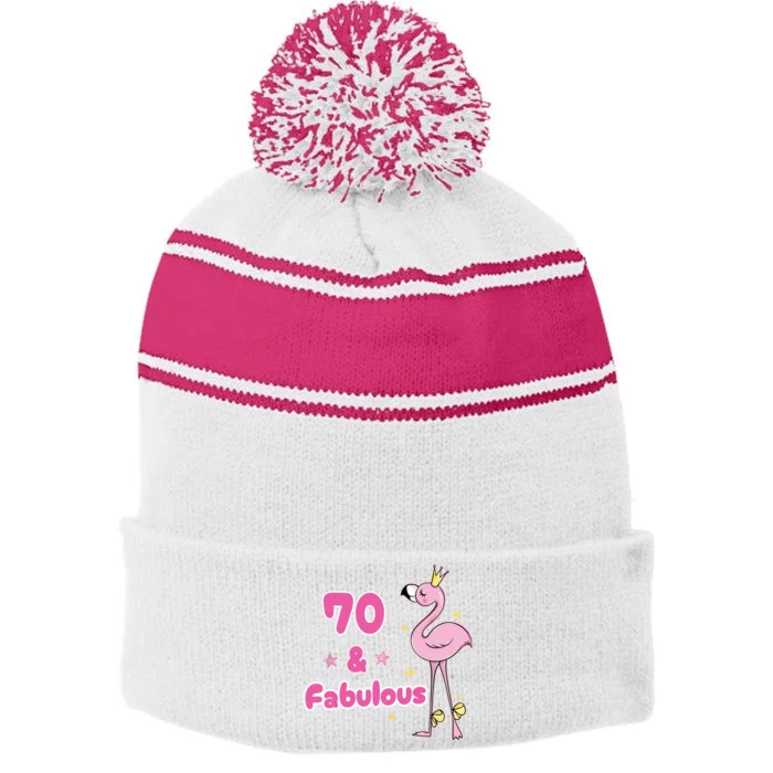 Funny 70th Bday Flamingo 1953 Birthday Gifts for Wo Stripe Pom Pom Beanie