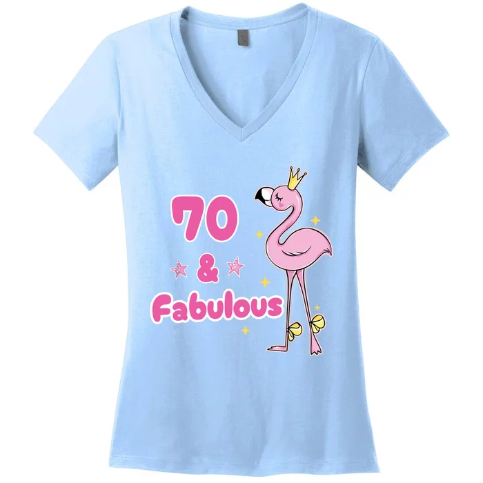 Funny 70th Bday Flamingo 1953 Birthday Gifts for Wo Women's V-Neck T-Shirt