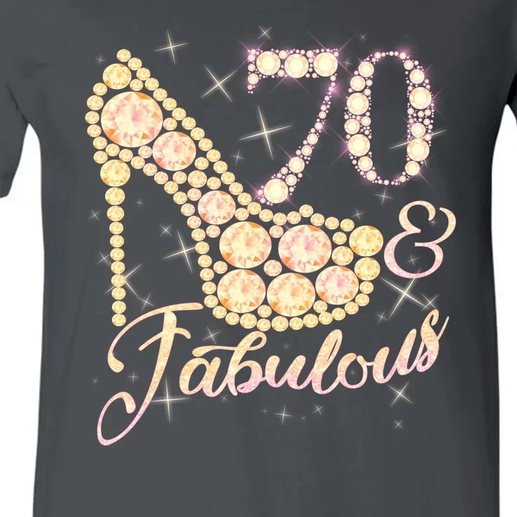 Fabulous & 70 Sparkly Heel 70th Birthday V-Neck T-Shirt