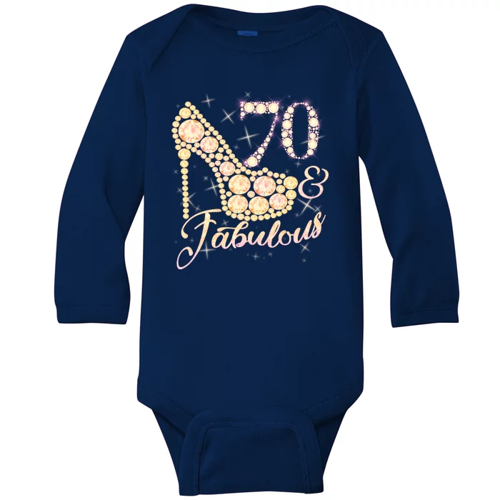 Fabulous & 70 Sparkly Heel 70th Birthday Baby Long Sleeve Bodysuit