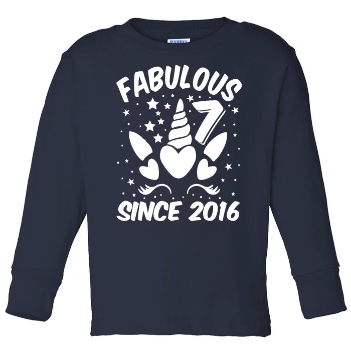 Fabulous 7 Since 2016 Unicorn Birthday Toddler Long Sleeve Shirt