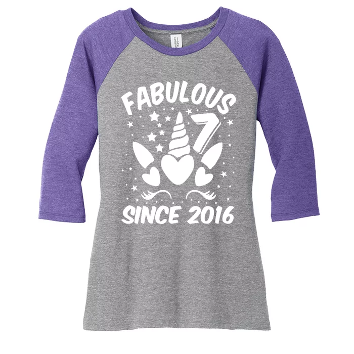 Fabulous 7 Since 2016 Unicorn Birthday Women's Tri-Blend 3/4-Sleeve Raglan Shirt