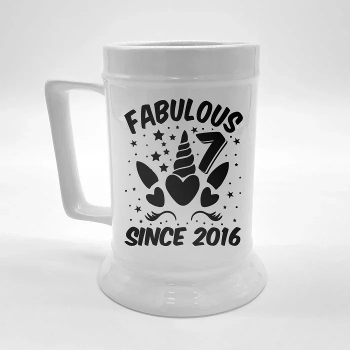 Fabulous 7 Since 2016 Unicorn Birthday Front & Back Beer Stein