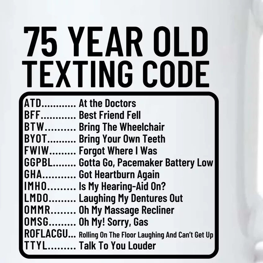 Funny 75 Year Old Texting Code Birthday Black Color Changing Mug