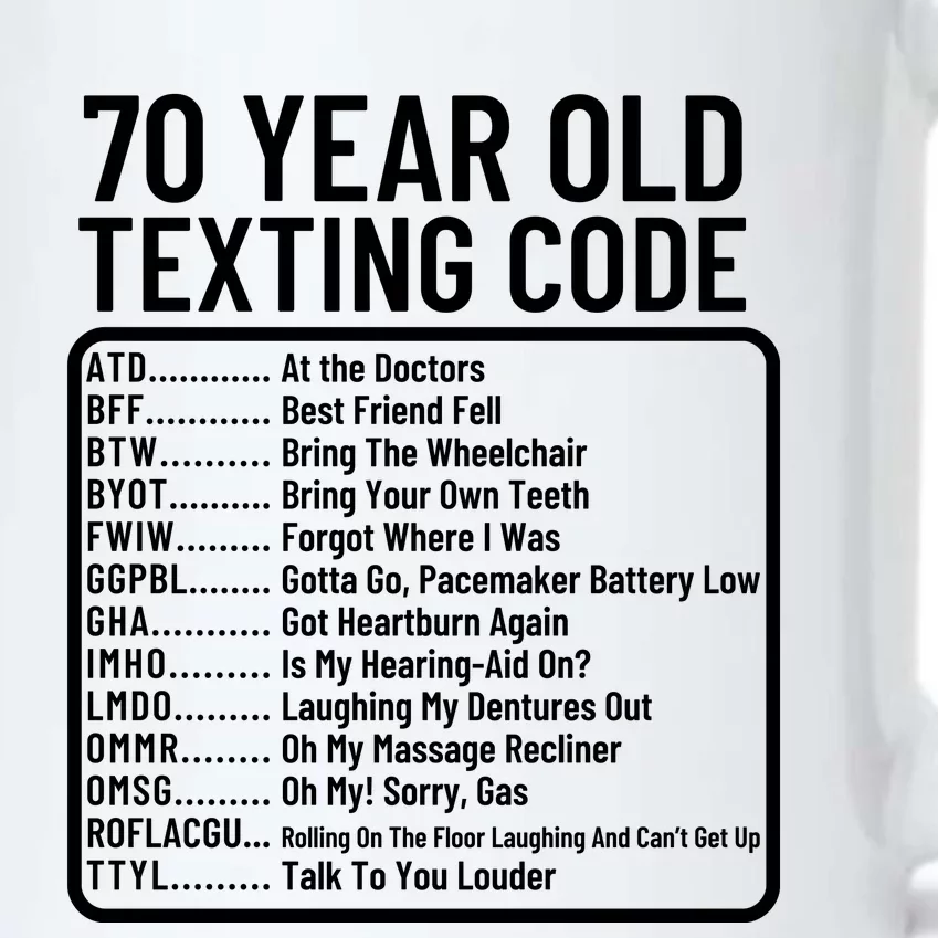 Funny 70 Year Old Texting Code Birthday Black Color Changing Mug