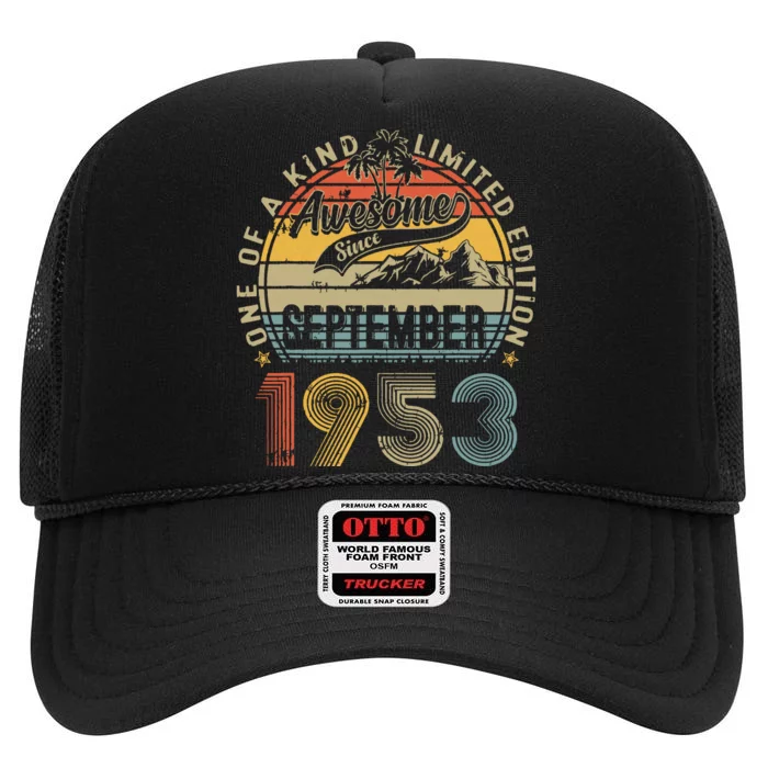 Funny 70 Year Old September 1953 Vintage Retro 70th Birthday High Crown Mesh Trucker Hat