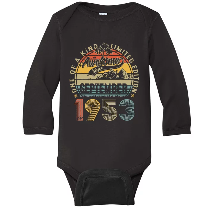 Funny 70 Year Old September 1953 Vintage Retro 70th Birthday Baby Long Sleeve Bodysuit