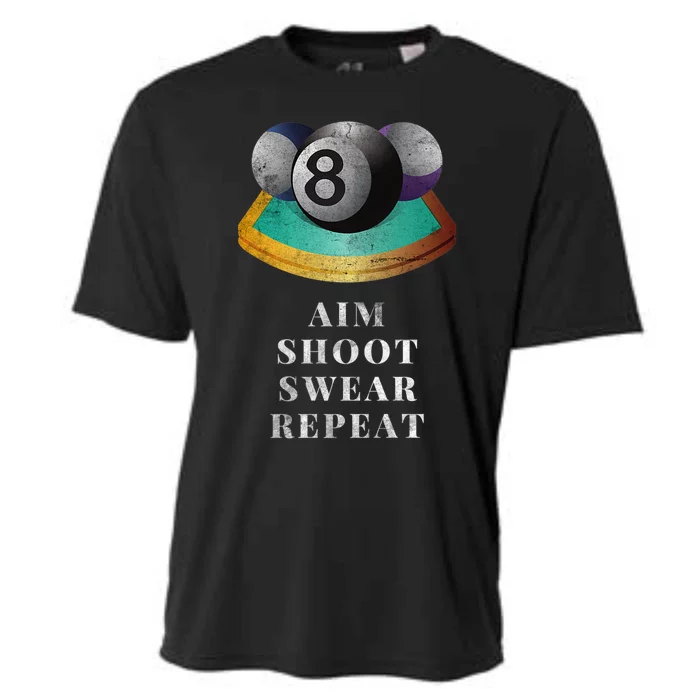 Funny 8 Ball Billiards Player Aim Shoot Swear Repeat Gift Cooling Performance Crew T-Shirt