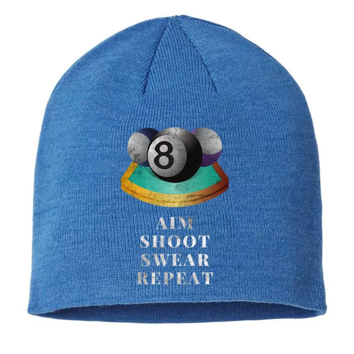 Funny 8 Ball Billiards Player Aim Shoot Swear Repeat Gift 8 1/2in Sustainable Knit Beanie