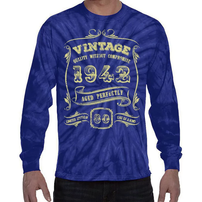 Funny 80th Birthday Gift Gold Vintage 1942 Age Perfectly Essential Tie-Dye Long Sleeve Shirt