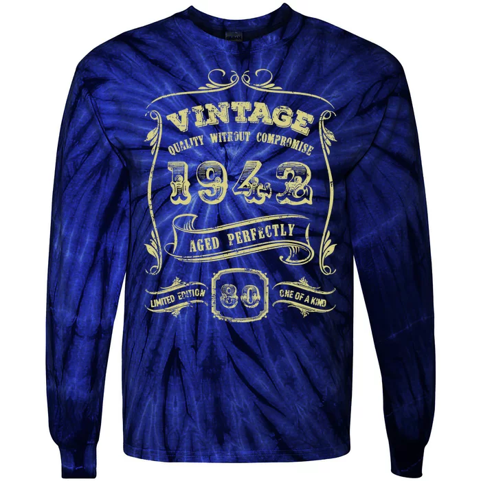 Funny 80th Birthday Gift Gold Vintage 1942 Age Perfectly Essential Tie-Dye Long Sleeve Shirt