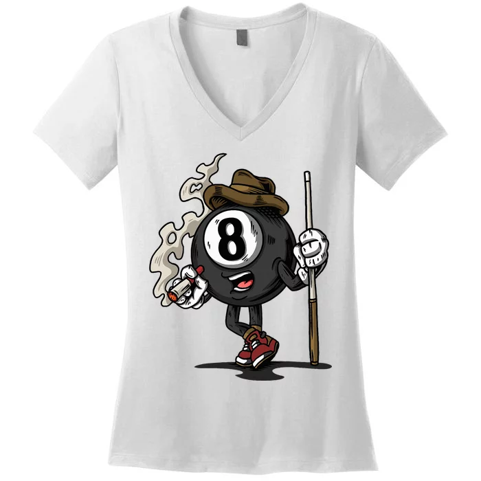 Funny 8 Ball Billiard Pool Player Eight Ball Billiards Women's V-Neck T-Shirt