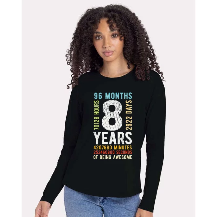 Funny 8th Birthday 8 Years Old Vintage Retro 96 Months Womens Cotton Relaxed Long Sleeve T-Shirt