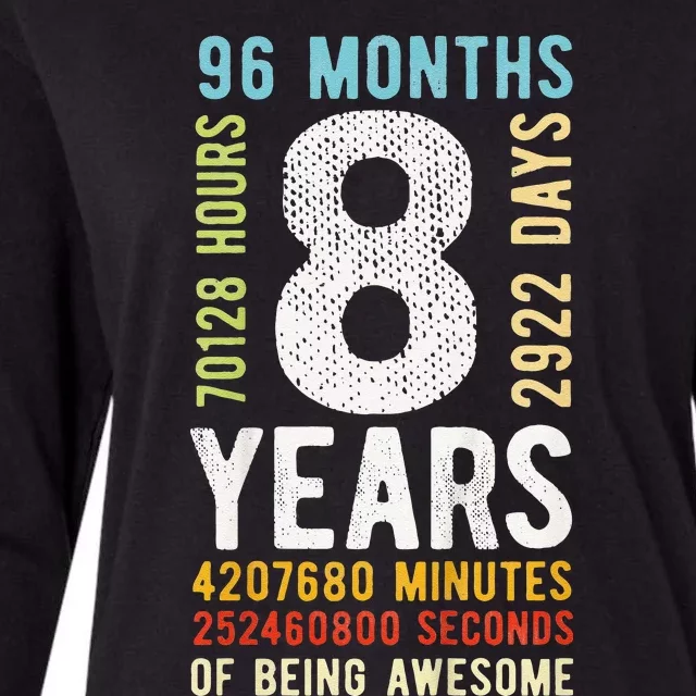 Funny 8th Birthday 8 Years Old Vintage Retro 96 Months Womens Cotton Relaxed Long Sleeve T-Shirt