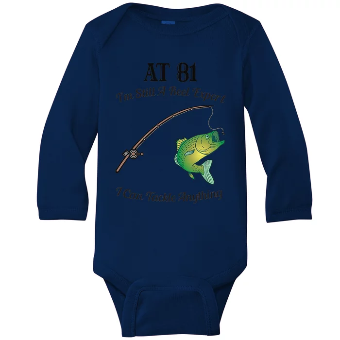 Funny 81st Birthday Gift 81YearOld Fisherman Fishing Baby Long Sleeve Bodysuit