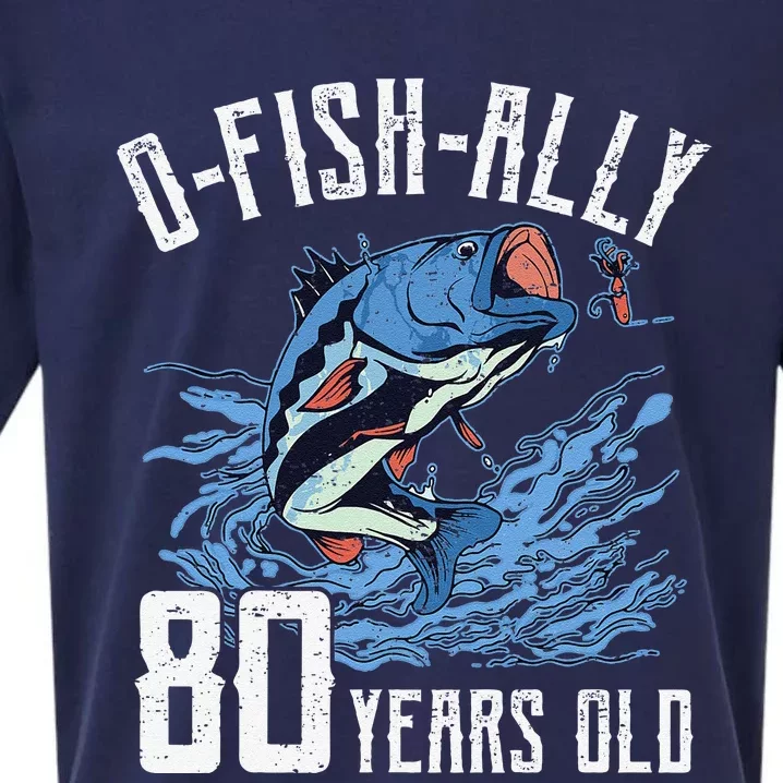 Fishing 80th Birthday OFishAlly 80 Year Old Angler Sueded Cloud Jersey T-Shirt