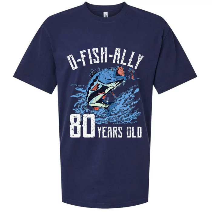 Fishing 80th Birthday OFishAlly 80 Year Old Angler Sueded Cloud Jersey T-Shirt