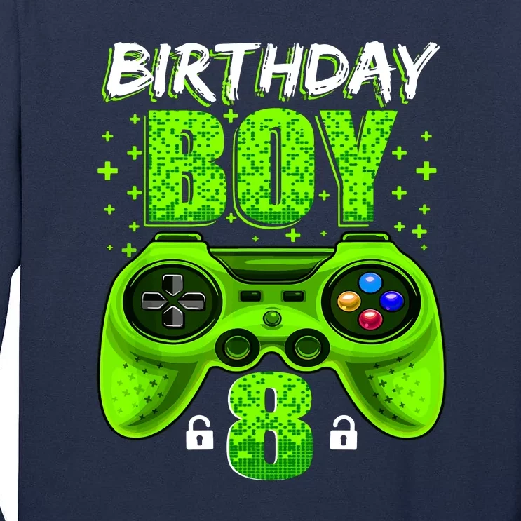 Funny 8th Birthday Boy Video Games 8 Year Old Tall Long Sleeve T-Shirt