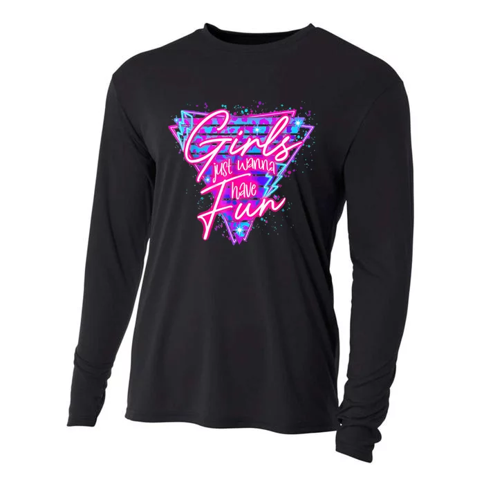 Funny 80s Girl Just Wanna Have Fun Nostalgia 1980s Cooling Performance Long Sleeve Crew