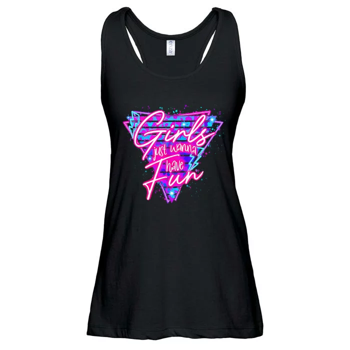 Funny 80s Girl Just Wanna Have Fun 1980s Style Ladies Essential Flowy Tank