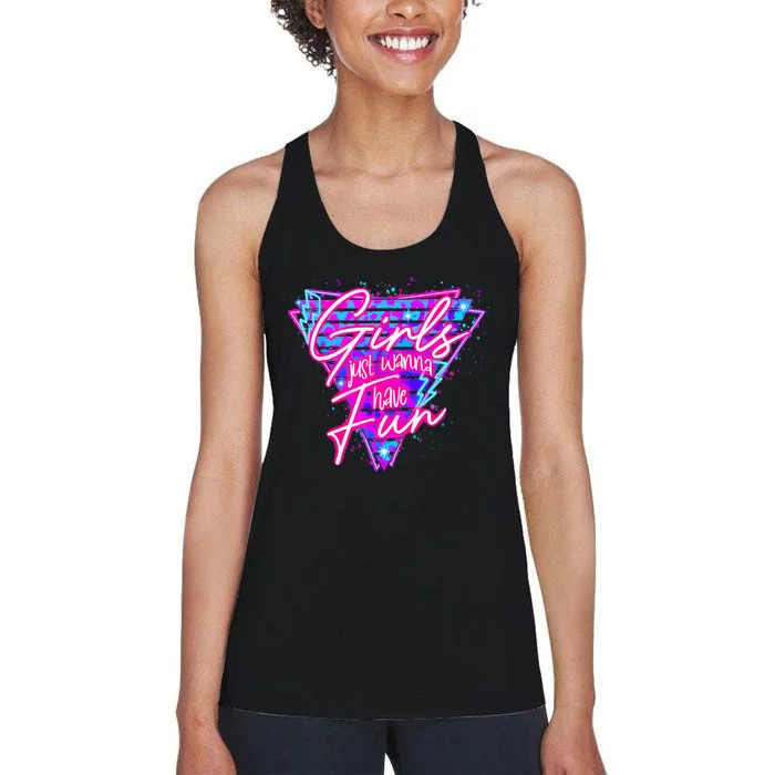 Funny 80s Girl Just Wanna Have Fun 1980s Style Women's Racerback Tank