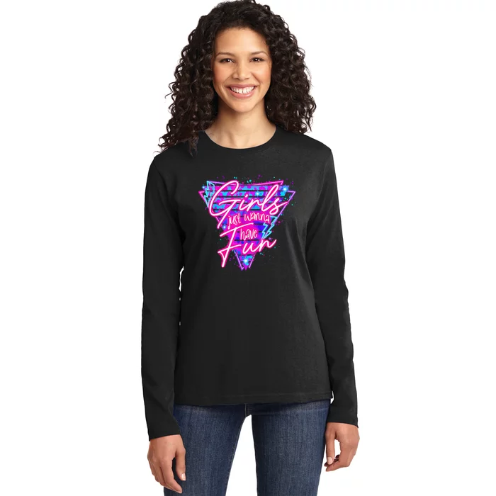 Funny 80s Girl Just Wanna Have Fun 1980s Style Ladies Long Sleeve Shirt