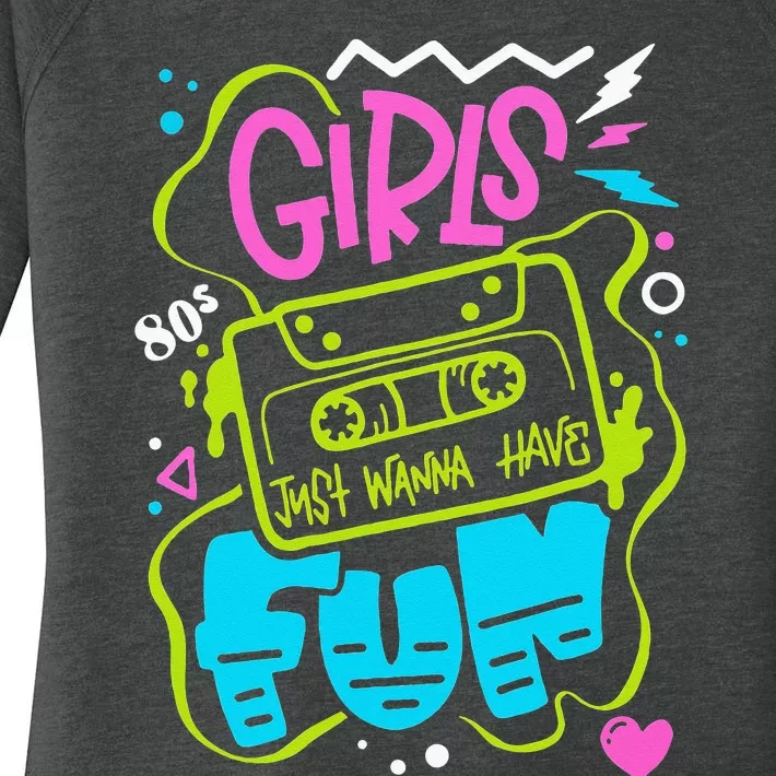 Funny 80s Girls Just Wanna Have Fun Nostalgia 1980s Women's Perfect Tri Tunic Long Sleeve Shirt