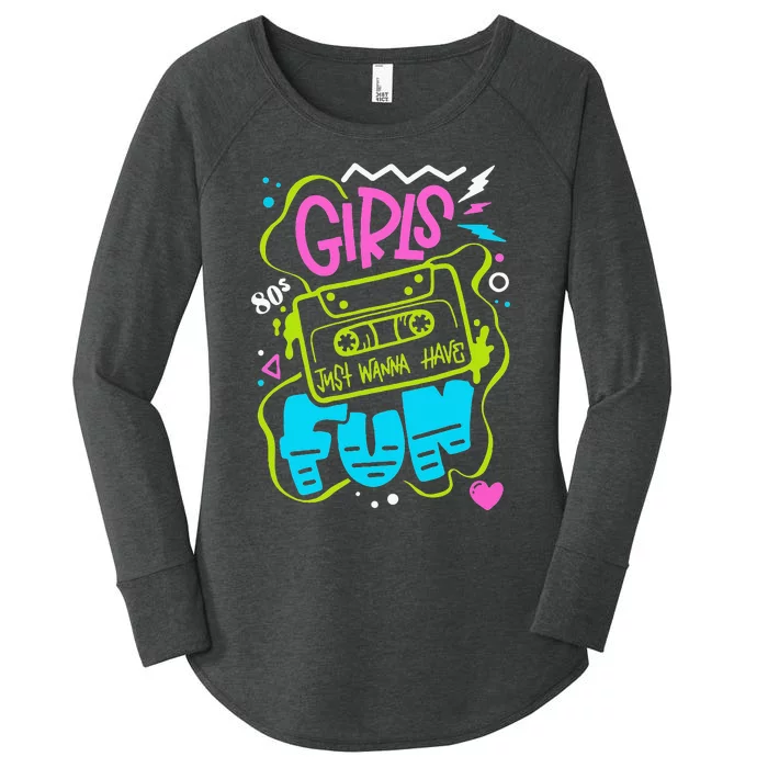 Funny 80s Girls Just Wanna Have Fun Nostalgia 1980s Women's Perfect Tri Tunic Long Sleeve Shirt